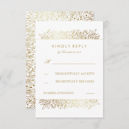 Goudfolie Baby's Breath Bloemen Bruiloft RSVP Kaar (Voorkant / Achterkant)