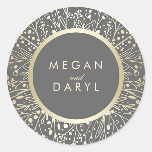 Goudfolie Baby's Breath Bloemen Lijst Bruiloft Ronde Sticker (Voorkant)