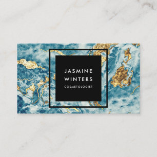 Goudfolie blauw marmer waterverf minimal elegant visitekaartje