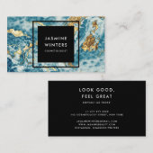 Goudfolie blauw marmer waterverf minimal elegant visitekaartje (Voorkant / Achterkant)