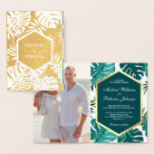 Goudfolie Blauwgroen Groene Monstera Bruiloft Uitn Folie Kaarten (Display)