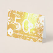 Goudfolie Bloemen 50ste bruiloft Jubileum Kaart (Voorkant)