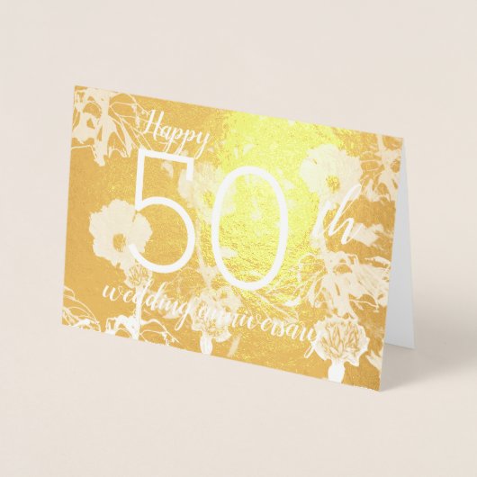 Goudfolie Bloemen 50ste bruiloft Jubileum Kaart (Voorkant)