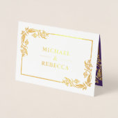 Goudfolie Bloemen Foto Paarse bruiloft uitnodiging (Voorkant)