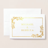 Goudfolie Bloemen Foto Paarse bruiloft uitnodiging (Voorkant met envelop)