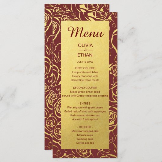 Goudfolie Bloemen op Bourgogne Menu (Voorkant / Achterkant)