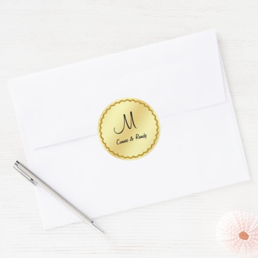 Goudfolie Bruiloft Monogram Sticker (Envelop)