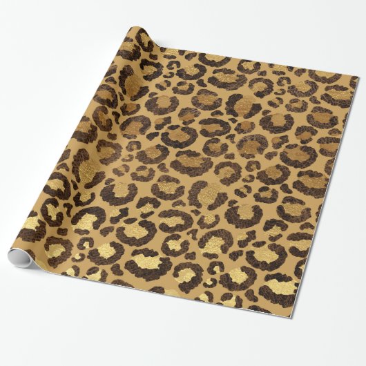 Goudfolie Cheetah Pattern Oerwoud Verjaardagsfeest Cadeaupapier (Uitgerold)