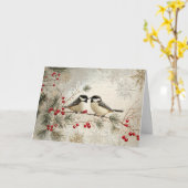 Goudfolie Chickadees met sneeuwvlokken Kaart (Gele Bloem)