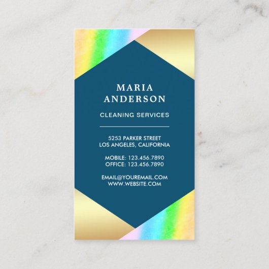 Goudfolie Confetti Blue Duster Cleaning Service Visitekaartje (Achterkant)
