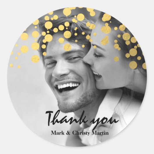 Goudfolie Confetti Custom Photo Favor Sticker (Voorkant)