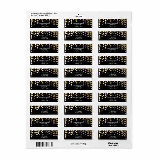 Goudfolie Confetti Elegante zwarte Adresetiketten Etiket (Full Sheet)