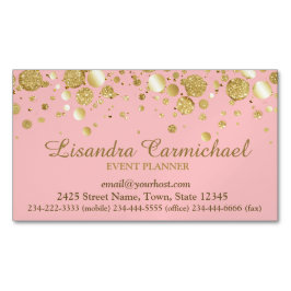 Goudfolie Confetti op roze magnetisch Visitekaartj Visitekaartje Magneet