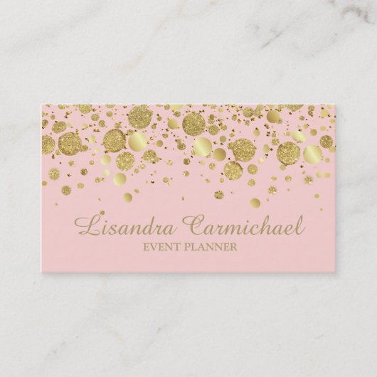 Goudfolie Confetti op roze Visitekaartje (Voorkant)