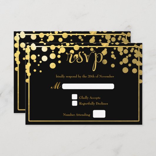 Goudfolie Confetti Stippen Bruiloft RSVP Kaart (Voorkant / Achterkant)