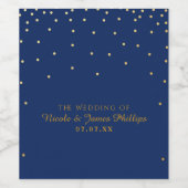 Goudfolie Confetti Stippen Elegant Blauw Wijnlabel Wijn Etiket (Enkel label)