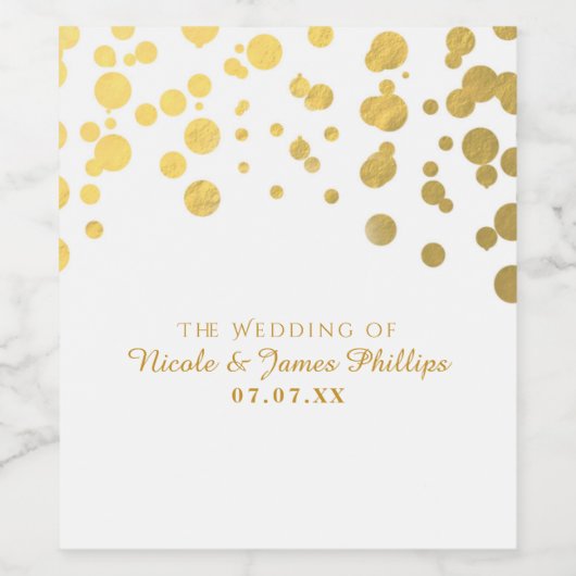 Goudfolie Confetti Stippen Elegant Bruiloft Wijn L Wijn Etiket (Enkel label)