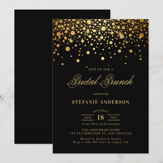 Goudfolie Confetti Stippen Zwart Bruids Brunch Kaart (Voorkant / Achterkant)