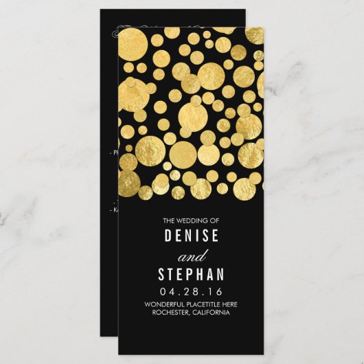 Goudfolie Confetti Zwart Bruiloft Programma's (Voorkant / Achterkant)