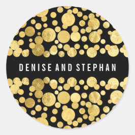 Goudfolie Confetti Zwart Bruiloft Ronde Sticker