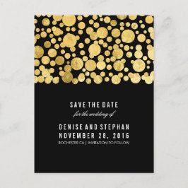 Goudfolie Confetti Zwart Save the Date Aankondigingskaart