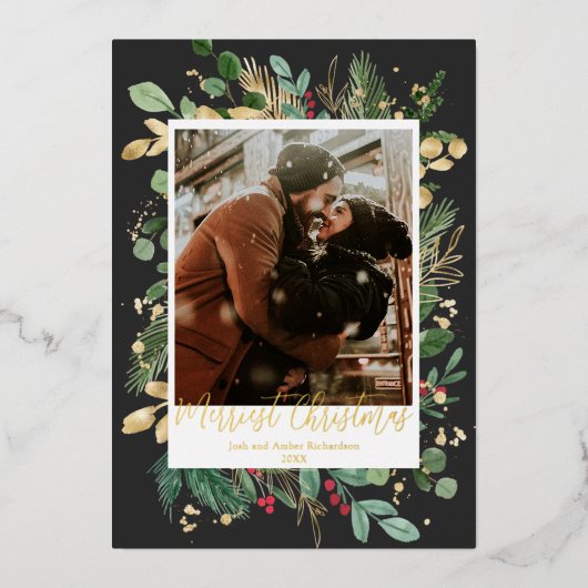 Goudfolie De oudste kerstzwarte gouden roodbruin Folie Feestdagenkaart (Voorkant)