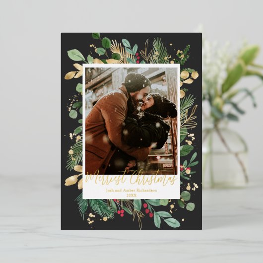 Goudfolie De oudste kerstzwarte gouden roodbruin Folie Feestdagenkaart (Staand Voorkant)