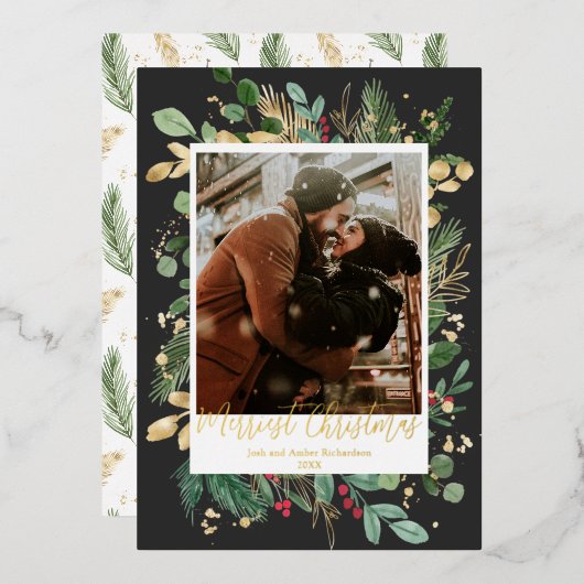 Goudfolie De oudste kerstzwarte gouden roodbruin Folie Feestdagenkaart (Voorkant / Achterkant)