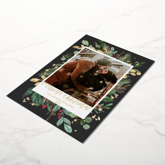 Goudfolie De oudste kerstzwarte gouden roodbruin Folie Feestdagenkaart (Gedraaid)