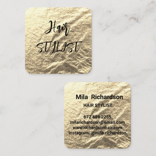 Goudfolie elegance vierkant visitekaartje (Voorkant / Achterkant)