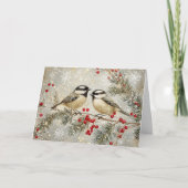 Goudfolie en glitter Chickadees met sneeuw Kaart (Voorkant)