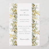 Goudfolie en waterverf bladeren bruiloft folie uitnodiging (Voorkant)
