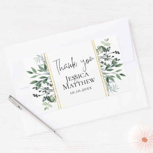 Goudfolie Eucalyptus Trouwstickers Rechthoekige Sticker (Envelop)
