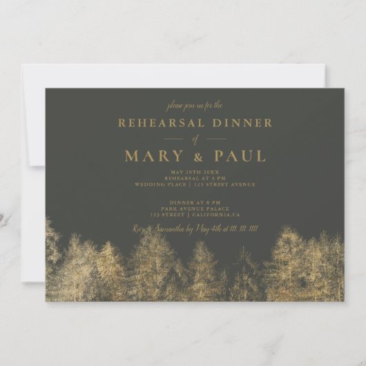 Goudfolie grijs Herfst dennen repetitie diner Kaart (Voorkant)