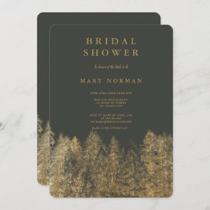 Goudfolie grijze Herfst pijnbomen vrijgezellenfees Kaart