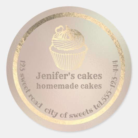 Goudfolie Homemade cupcakes en behandelde verpakki Ronde Sticker (Voorkant)