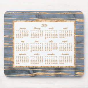 Goudfolie Jaarlijks 2024 Kalender Muismat Blauw