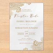 Goudfolie Kant Nuestra Boda Spaans Bruiloft Acryl Uitnodigingen (Voorkant)
