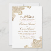 Goudfolie Kant  Wit Islamitisch Moslim Bruiloft Kaart (Voorkant)