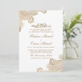 Goudfolie Kant  Wit Islamitisch Moslim Bruiloft Kaart (Staand voorkant)