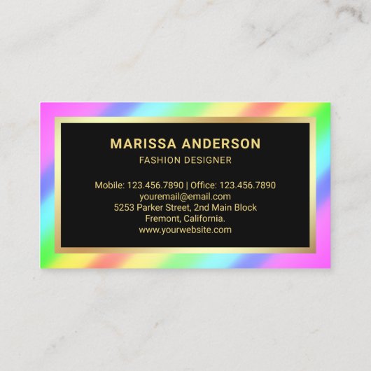 Goudfolie Kleurrijke Regenboog Hoge Hakken Stilett Visitekaartje (Achterkant)