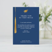 Goudfolie kwastje Eenvoudig Formeel Blauw Afstuder Bedankkaart (Staand voorkant)