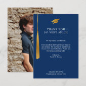 Goudfolie kwastje Eenvoudig Formeel Blauw Afstuder Bedankkaart (Voorkant / Achterkant)