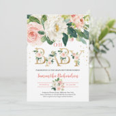 Goudfolie Letters Rustic Blush Pink Floral Baby Kaart (Staand voorkant)
