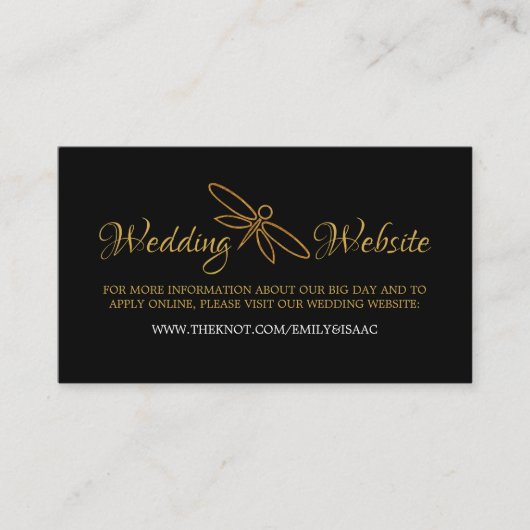  goudfolie libel bruiloft website informatiekaartje (Voorkant)