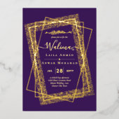 GOUDFOLIE Lijst Paars Nikah Walima Islamitisch Huw Folie Uitnodiging (Voorkant)