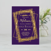 GOUDFOLIE Lijst Paars Nikah Walima Islamitisch Huw Folie Uitnodiging (Staand Voorkant)