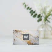 Goudfolie Marmer | Monogram Classic Visitekaartje (Staand voorkant)