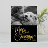 Goudfolie Merry Christmas Custom Familie Afbeeldin Folie Feestdagenkaart (Staand Voorkant)