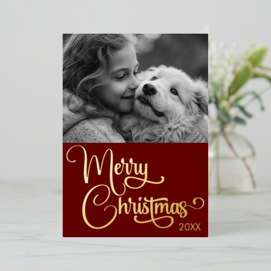 Goudfolie Merry Christmas Custom Familie Afbeeldin Folie Feestdagenkaart (Staand Voorkant)